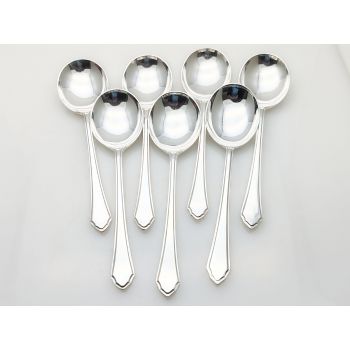 Mappin & Webb Pembury Pattern Set Of 7 Soup Spoons Silver Plated Epns (#100135) 1
