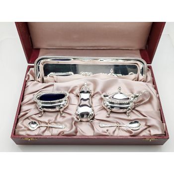 Silver Plated Cruet Set & Tray - Presentation Cased - Vintage (#100138) 1