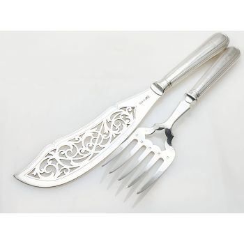 Sterling Silver Handled Large Fish Servers Martin Hall Sheffield Victorian (#100142) 1