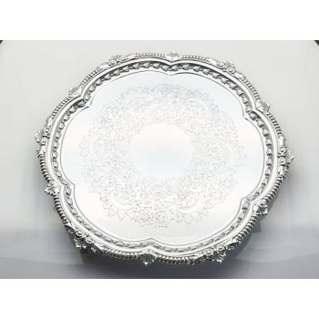 Barker Ellis Lovely Chased Salver Drinks Tray Silver Plated Vintage (#100150) 1