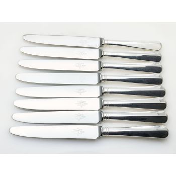 Mappin & Webb Hanoverian Set Of 8 Dinner Knives Silver Plated Handles Vintage (#100154) 1