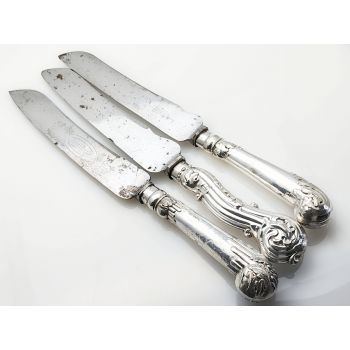 3x Large Antique Bread Knives - Silver / Plated Handles - Antique (#100166) 1