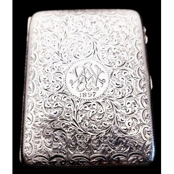 Antique 105g Sterling Silver Cigarette Case Birmingham 1896 (#100199) 1