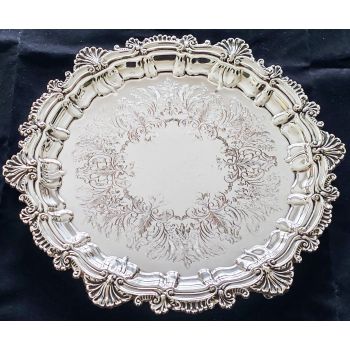 Lovely Antique Silver Plated On Copper Salver Drinks Tray (#100224) 1