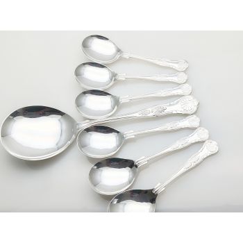 Kings Pattern - Set Of Fruit Pudding Spoons & Server Silver Plated Epns Vintage (#100276) 1