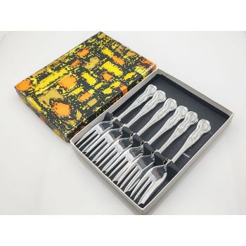 Kings Pattern - Set Of 6 Cake Forks - Boxed Epns A1 Vintage Silver Plated (#100281) 1