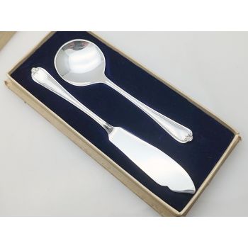 Jesmond Pattern - Boxed Butter Spreader & Jam Spoon Silver Plated Epns Vintage (#100284) 1
