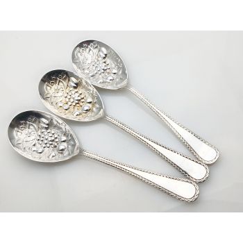 3x Berry Bowl Serving Spoons - Zigzag Pattern Handles Silver Plated Antique (#100290) 1