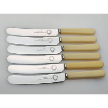 Jays Oxford St Set Of 6 Faux Bone Handled Dessert Knives #1 Vintage Cutlery (#100306) 1