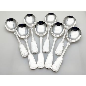 Fiddle Thread Shell Pattern 8x Soup Spoons Epns Silver Plated Arthur Price (#100345) 1