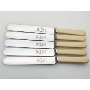 5x Large Palette Shaped Dinner Knives Faux Bone Handled Sheffield Vintage (#100366) 1