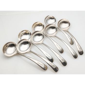 Set Of 8 Silver Plated Sauce Ladles - Elkington - Vintage Epns - Old English (#100385) 1