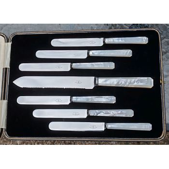 Superb Mother Of Pearl Handled Tea & Cake Knife Set Hutton C. 1925 Stainless (#100387) 1