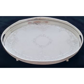 Large Silver Plated Galleried Tray Claw & Ball Feet Sheffield Vintage (#100396) 1