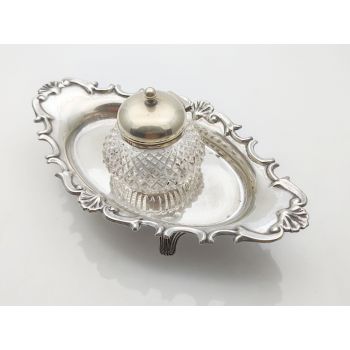 Victorian Ex Silver Plated & Glass Inkwell Standish Antique (#100403) 1
