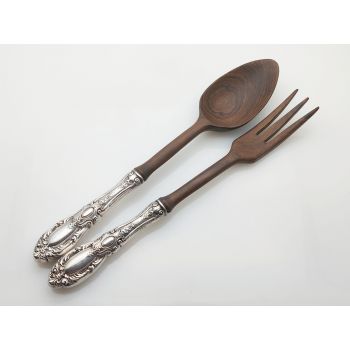 Towle King Richard Sterling Silver & Olive Wood Salad Servers - Vintage (#100415) 1