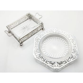 2x Silver Plated & Glass Butter Dishes - Vintage (#100417) 1