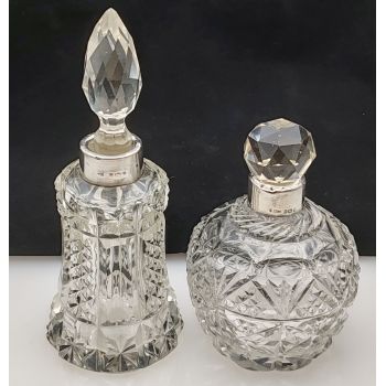 2x Sterling Silver Cut Glass Scent Perfume Bottles Birmingham 1922/3 Antique (#100422) 1