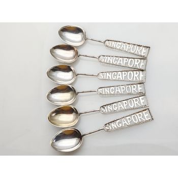 6x Singapore Souvenir Spoons - Vintage - White Metal (#100423) 1