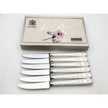 Superb Viners Silver Rose Tea Knives Boxed Vintage Silver Plated Handles (#100426) 1