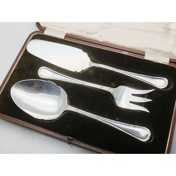 Mappin & Webb Large Cake Pudding Servers Reed & Ribbon Silver Plated Cased (#100427) 1