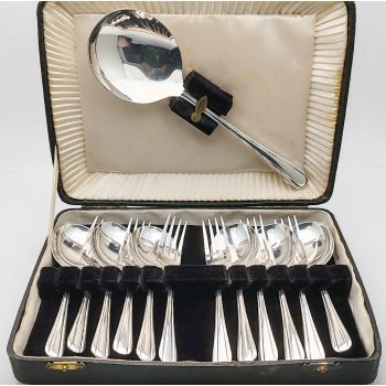Cased 13 Piece Silver Plated Pudding Spoons & Forks Set 1946 Lewis Rose Vintage (#100428) 1