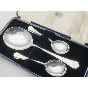 Cased Dognose Pudding Spoons & Server Set Silver Plated Vintage Hb&h Sheffield (#100430) 1