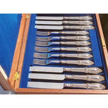 Victorian Grecian Pattern 12 Piece Dessert Cutlery Set Silver Plated Hb&h Cased (#100443) 1