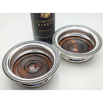 Good Pair Barker Ellis Wine Bottle Coasters -silver Plated - Vintage (#100455) 1