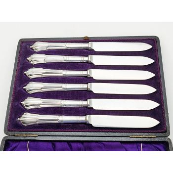 Antique Cased Albany Pattern Dessert Knives - Silver Plated W&h 1913 (#100462) 1