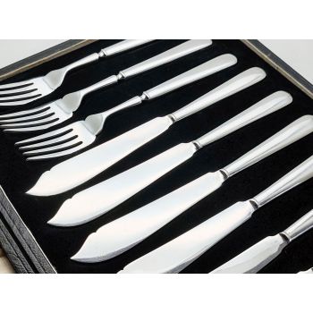 Cased Heavyweight Silver Plated Fish Eaters Set Epns Barker Bros Vintage (#100464) 1