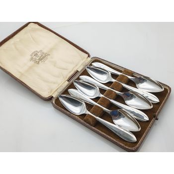 Art Deco Chevron Pattern Grapefruit Spoons Silver Plated Epns Cased Sheffield (#100465) 1