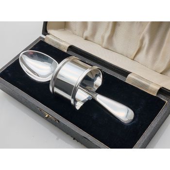 Cased Silver Plated Childs Christening Spoon & Napkin Ring Set Epns Vintage (#100466) 1