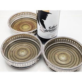 Set Of 3 Wine Bottle Coasters - Silver Plated - Vintage (#100512) 1