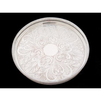 Larger Sized 31cm Drinks Tray - Silver Plated - Chased - Vintage - Sheffield (#100540) 1