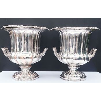 Pair Of Old Sheffield Plate Wine Coolers - Creswick C.1820 Silver Plated Antique (#100584) 1