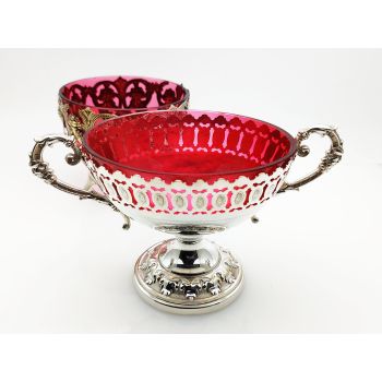 Wmf Cranberry Glass & Silver Plated Sugar Bowl + Another Antique (#100604) 1