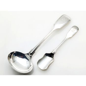 Fiddle Thread Large Sauce Ladle & Spoon Elkington 1851 Silver Plated Antique (#100642) 1