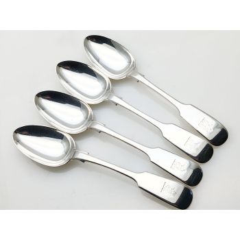 4x Fiddle Pattern Large Tea Spoons C. 1860 Silver Plated Antique (#100643) 1
