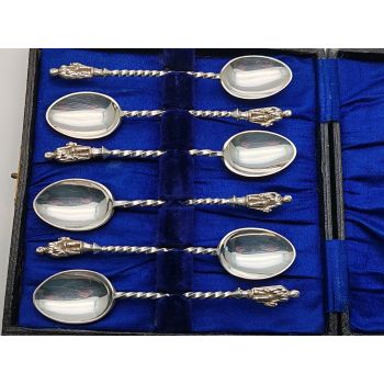 Good Antique Set Of 6 Apostle Coffee Spoons Silver Plated (#100646) 1