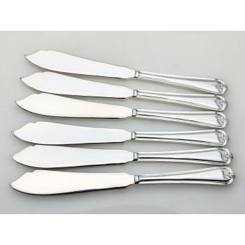 Jesmond Pattern - Set Of 6 Fish Cutlery Knives - Silver Plated Epns A1 Sheffield (#100652) 1