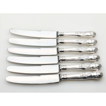 Kings Pattern - Set Of 6 Side/dessert Knives - Silver Plated Handles Sheffield (#100686) 1