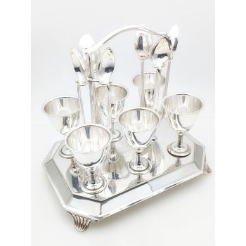 Antique 6 Egg Cup Cruet Set Silver Plated With Spoons (#100701) 1