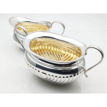 Fine Condition Queen Anne Flute Larger Milk Jug & Sugar Bowl Silver Plated (#100704) 1