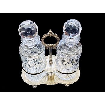 Antique Silver Plated Twin Bottle Stand With Royal Doulton Decanters (#100708) 1