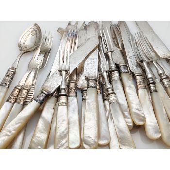 Job Lot Of 27 Silver Plated Cutlery Mother Of Pearl Handled - Antique (#100715) 1
