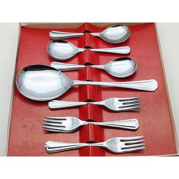 Vintage 13 Piece Boxed Chrome Plated Fruit Pudding Spoons & Forks Set 1948 (#100732) 1