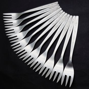 Hefra Warsaw Poland Set Of 11 Cake Forks - Silver Plated - Vintage (#58406) 1
