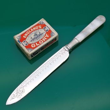 Mother Of Pearl Handle Shorter Length Cake Knife Silver Plated Antique Sheffield (#60384) 1