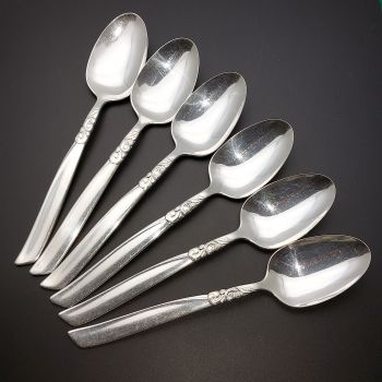 Community South Seas 6x Dessert Spoons - Silver Plated -- Vintage (#60495) 1